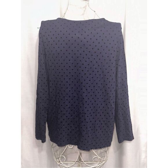 GREAT CONDITION WOMEN Flocked Polka Dot Top BLOUSE navy blue CHICO SZ 2 (medium) - Picture 6 of 9
